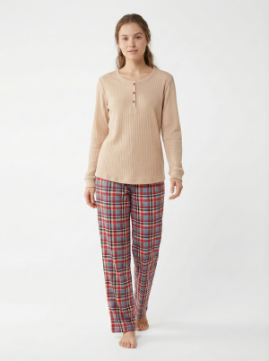 Կանացի Հավաքածու Շապիկ Վանդակավոր Տաբատով