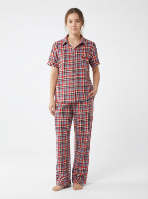 Կանացի Վանդակավոր Հավաքածու Կիսաթև Վերնաշապիկ Տաբատով