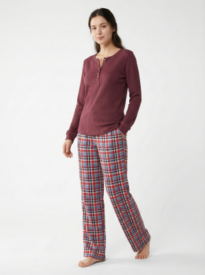 Կանացի Հավաքածու Շապիկ Վանդակավոր Տաբատով